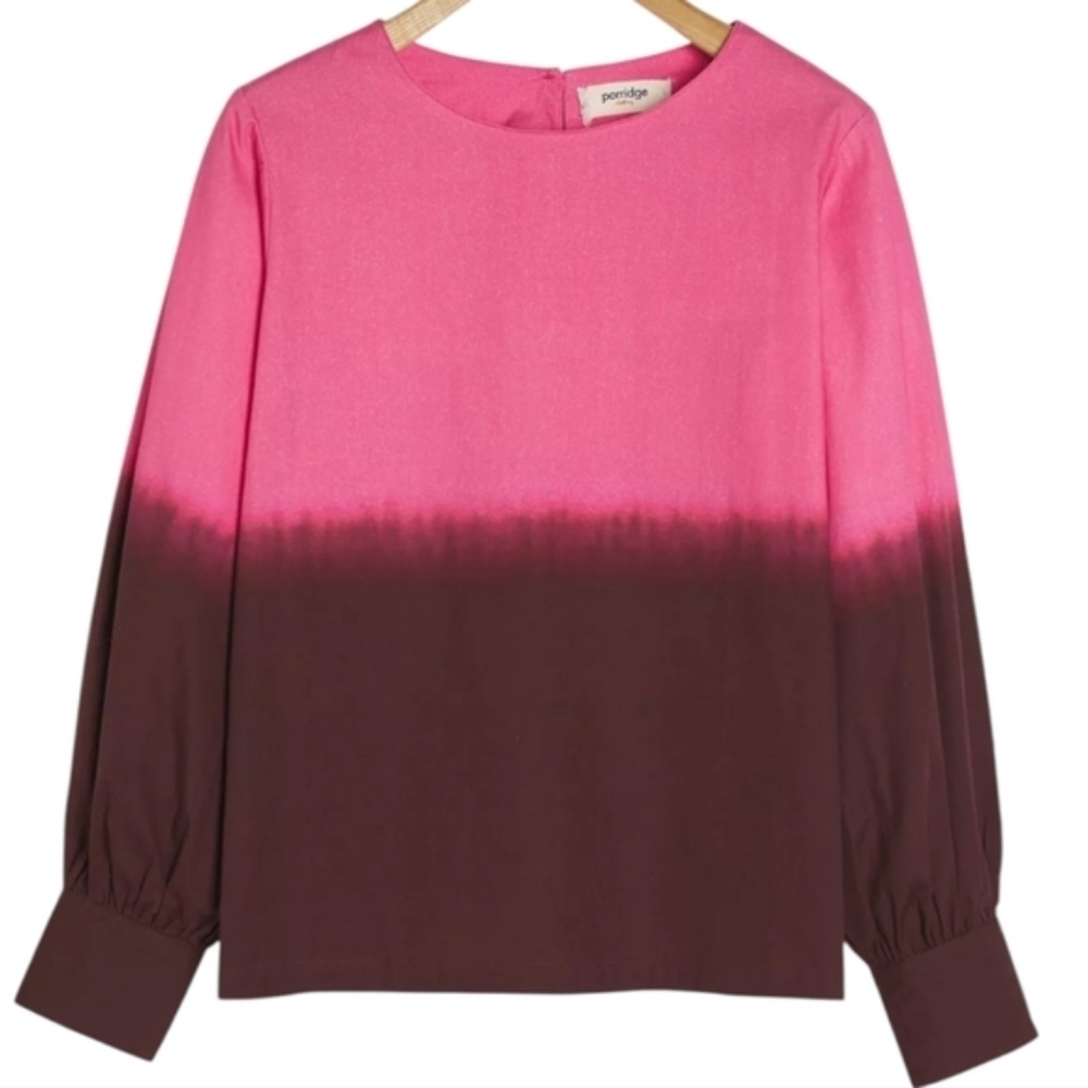 Anthropologie Porridge Dorothea Blouse Womens Medium Dip Dye Ombre Puff Sleeve
